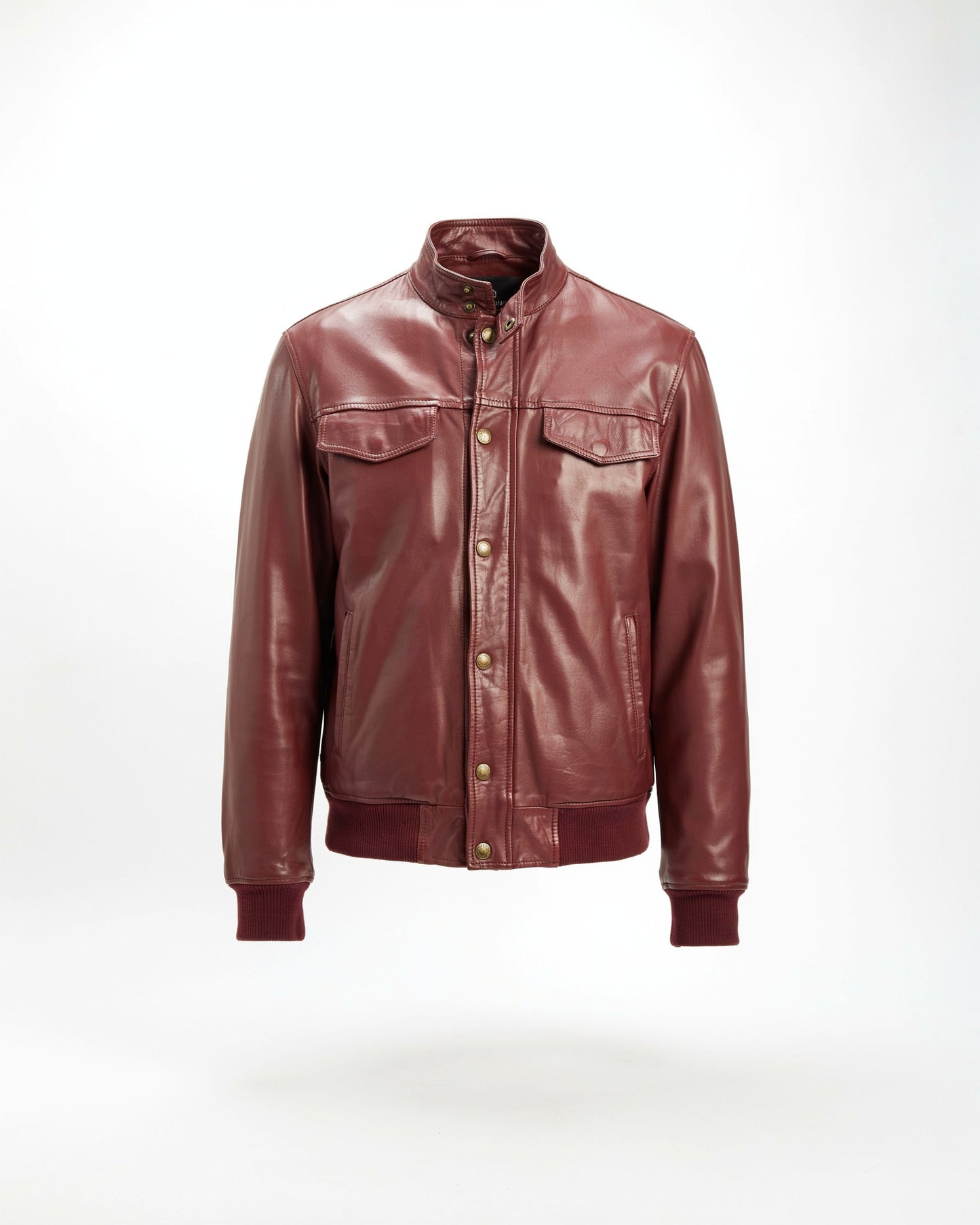Vintage Burgundy Leather Bomber Jacket